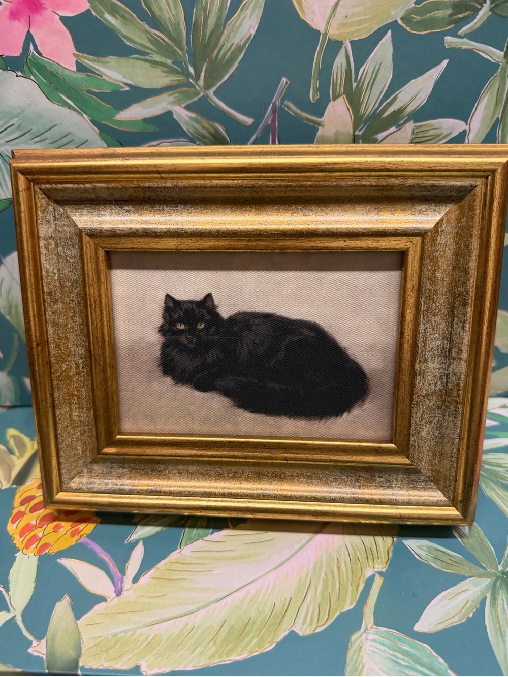 Black Cat Framed Wall Art Gold Frame Gothic Halloween Decor